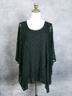 Caroline Rose Black Lace Evening Poncho Overlay Size S Art to Wear Attached Tank
